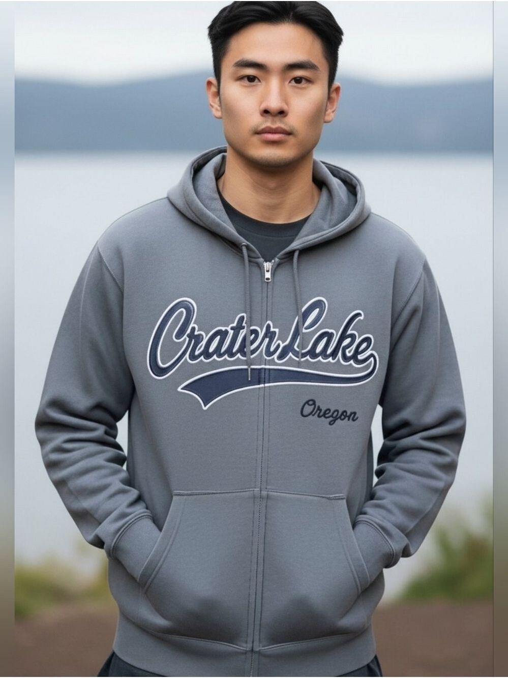 Crater Lake Oregon Gray Hoodie #JAC16